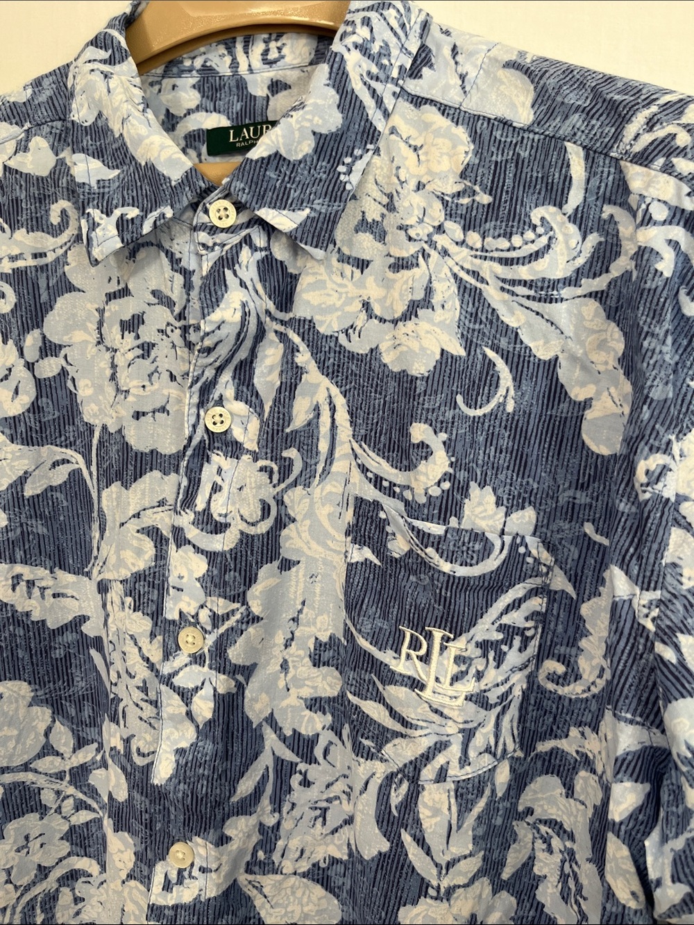 Ralph Lauren Cover Up Blue Floral 3/4 roll up Sleeve Tunic Breezy Button Up - Picture 5 of 11